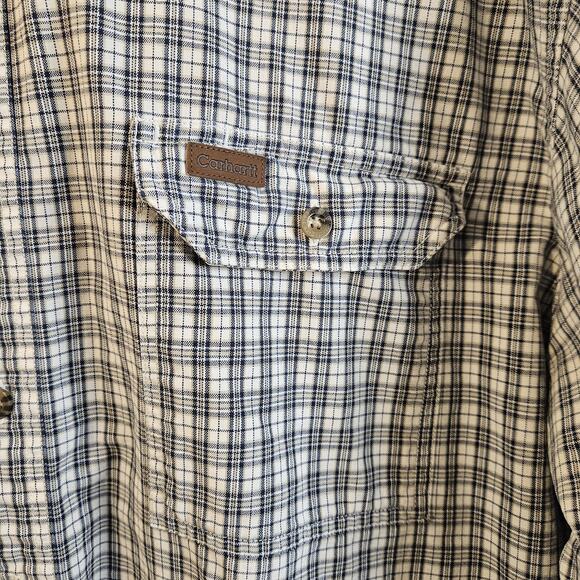 Carhartt Mens Short Sleeve Plaid Button Down Shirt Size 2XL Tall Heavy Cotton - Picture 2 of 6
